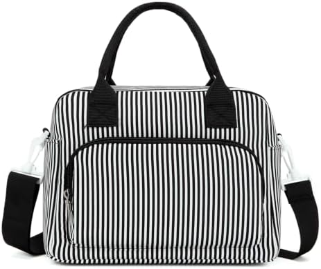 GASSDA Lunch Box for Women Insulated Lunch Bag Women Adult Cute Lunch Bags Reusable Lunchbox Cooler Tote Bag for Work Picnic (Black and white stripes)