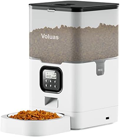 VOLUAS Automatic Cat Feeder, 6L Timed Dry Food Dispenser for Cats & Dogs