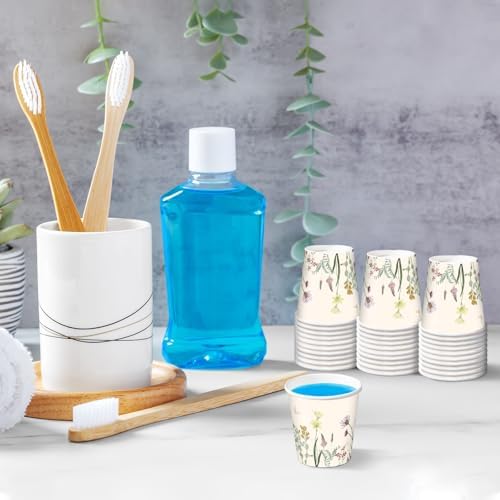 RUSPEPA 2 oz Bathroom Cups, Disposable Paper Cups - 100 Pack Wild Flower Design Printed - Mini Mouthwash Rinse Paper Cups for Home, Bathroom, Picnic, Party, and Events