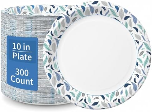 OuMuaMua 10 Inch Paper Plates, 300 Count Disposable Paper Plates