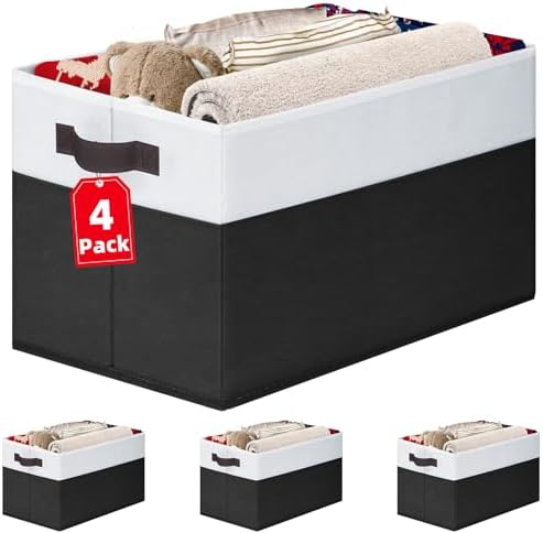 Criusia Large Storage Bins for Shelves 4 Pack, Closet Storage Baskets for Clothes Blanket Beddings Towels, Collapsible Fabric Closet Organizer Bins with Handles/ Laundry Room Organization