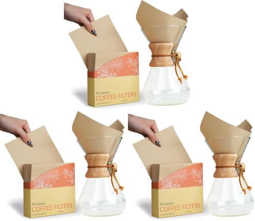 Bake Choice Pre-folded Natural Unbleached Coffee Filters - 150 Pack, Compatible with Pour-Over Coffee Makers