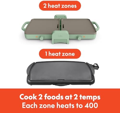 bella 10"x20" Fold and Store Griddle, Non-Toxic, Ceramic Coating, Seaglass
