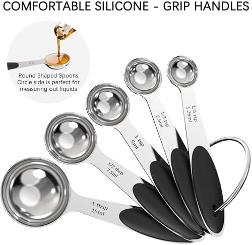 TILUCK Stainless Steel Measuring Cups and Spoons Set with Silicone Handle – Nesting Design for Space-Saving, Heavy Duty & Dishwasher Safe for Dry/Liquid Ingredients, Cooking & Baking (10)