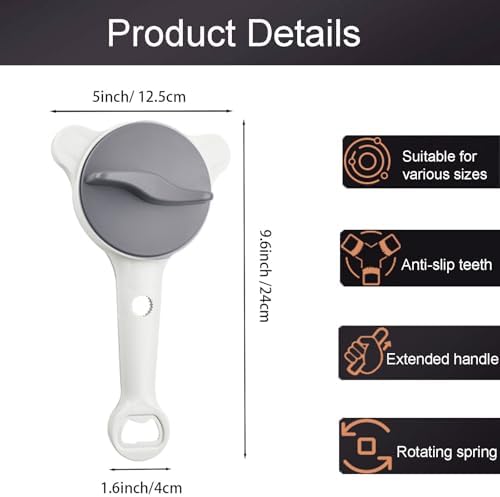 4-in-1 Multi-Functional Retractable Jar & Bottle Opener, Adjustable Stainless Steel Jar Opener for Seniors & Arthritis Sufferers,Suitable for 1''-3.5'' Jars, Bottles, Cans,Beer Caps (Grey)