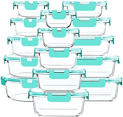 M MCIRCO 30 Piece Extra Large Glass Food Storage Containers with Lids,Green