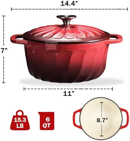 Enameled Cast Iron Dutch Oven Pot with Lid, 6 QT Large Dutch Oven