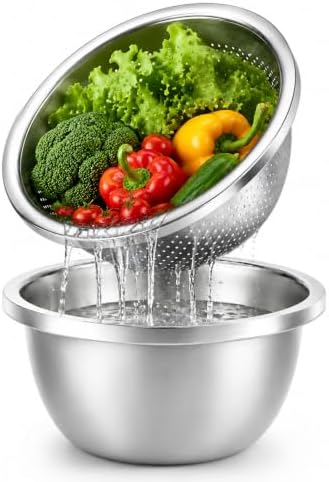 Palksky 2QT Stainless Steel Colander and Mixing Bowl Set