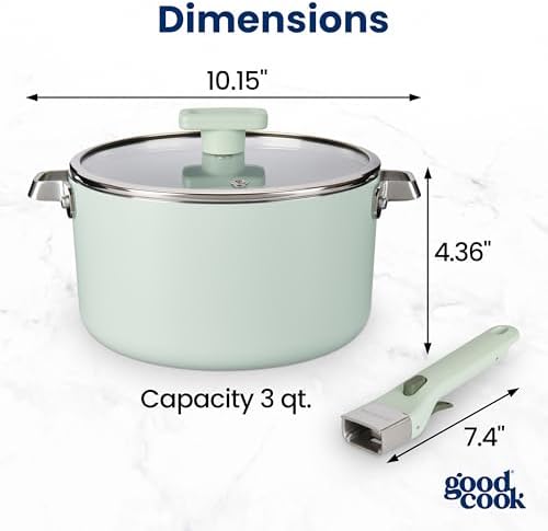 GoodCook Ceramic Sauce Pan with Removable Handle & Lid, Induction Compatible, Nonstick and Oven Safe, 3-Quart, Sage Green