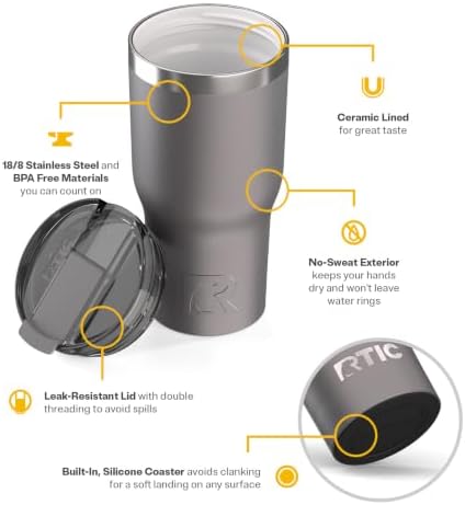 RTIC 30oz Essential Tumbler with Lid, Ceramic Lined, Graphite
