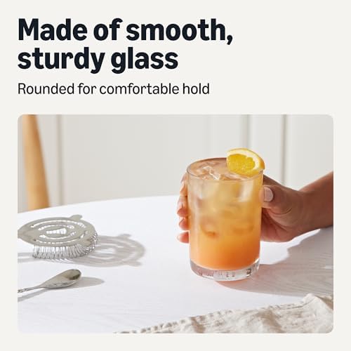 Amazon Basics Drinking Glasses, 11 oz., Sturdy Glass, Rounded for Comfortable Hold, Dishwasher-Safe, Round Shape, 4-Piece Set (Pack of 12)