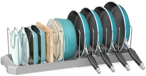 Expandable Pan Organizers Inside Cabinet with 12 Dividers Grey