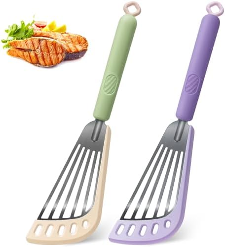 Fish Spatula 2-Pack, Stainless Steel Slotted Turner with Silicone Edge