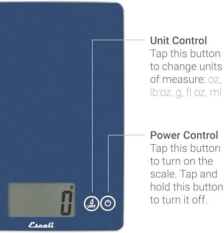 Escali Arti Glass Food Scale Digital Countertop Kitchen, Baking and Cooking Scale with Nutrition and Calorie Counter, 15-Pound Capacity, 9" x 6.5" x .75", Blue Mirage