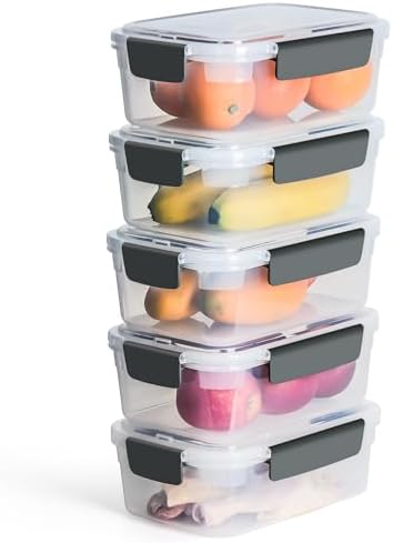 YORY 9 cup Plastic Food Storage Containers with Lids Nestable Freezer Dishwasher Safe Rectangle Meal Prep Container Set,5-Pack