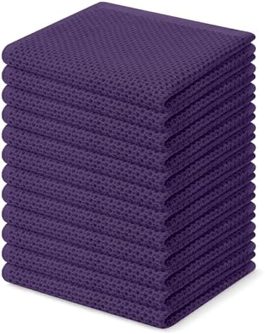 Homaxy 100% Cotton Waffle Weave Kitchen Dish Cloths 12-Pack, Eggplant