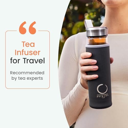 Pure Zen Tea Infuser Bottle, 13 oz, Tea Bottle with Infuser, Tea Gift Set
