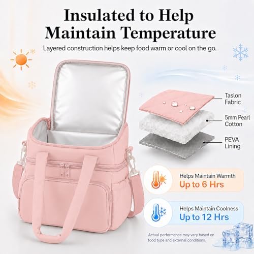Lunch Bag for Women Large Insulated Lunch Box Double Deck Puffer Lunch Tote
