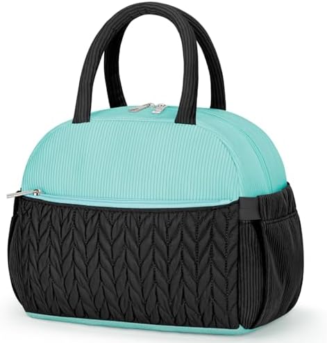 KUBYA Lunch Box for Women, Cute Grids Corduroy Insulated Lunch Bag Women Reusable Work Simple Adults Large Lunch Boxes Tote Bag Men Cooler Bag