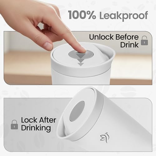 12oz Travel Coffee Mug with Lid | Insulated Stainless Steel Tumbler for Hot & Cold Drinks | Leakproof, Reusable, BPA Free, Dishwasher Safe, Cup Holder Friendly, White Smoke