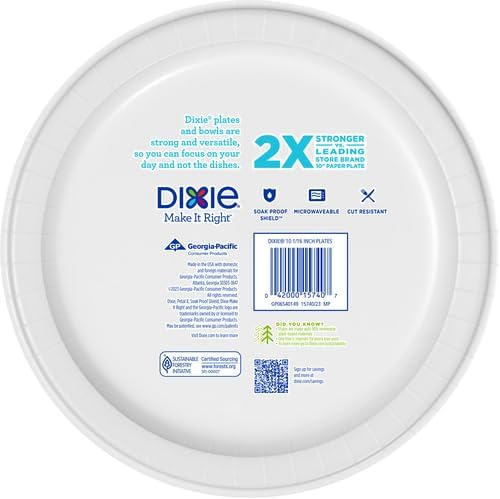 Dixie Paper Plates, Large 10 Inch | 2X Stronger | Microwave-Safe | Soak-Proof | 86 Count, Pack of 3