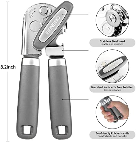 Beneno Heavy Duty Hand Can Opener Manual with Magnet Lid Remover, Gray