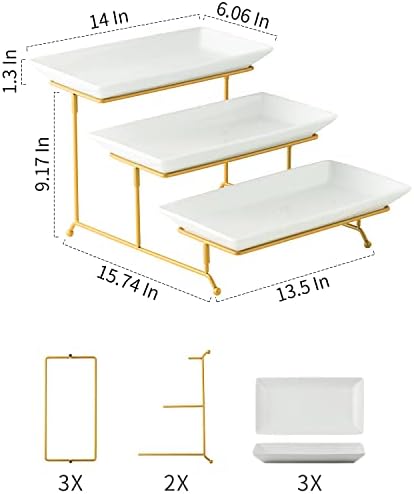 Gomakren 3 Tier Serving Stand, 14 Inch White Serving Platter with Trays