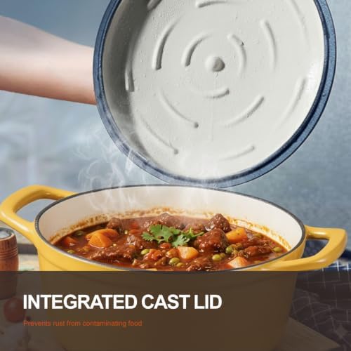 Overmont Enameled Cast Iron Dutch Oven - 5.5QT Pot with Lid Cookbook & Cotton Potholders - Heavy-Duty Cookware for Braising, Stews, Roasting, Bread Baking