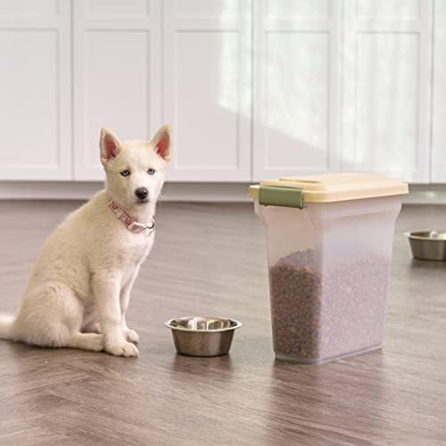 IRIS USA WeatherPro Airtight Dog Food Storage Container, Up to 13 lbs, for Dog Cat Bird and Other Pet Food Storage Bin, Pet Supplies, Keep Fresh, BPA Free, Clear/Almond (Pack of 2)