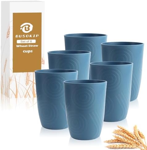 Kids Cups Set of 6, Plastic Drinking Glasses 12 OZ - Blue