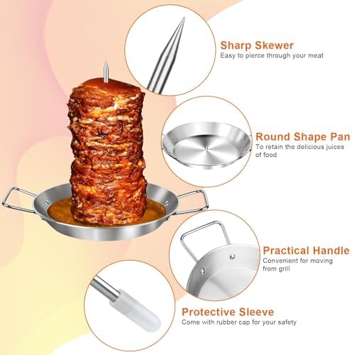 Al Pastor Skewer for Grill, 10 Inch Gyro Pan with Fat Separator