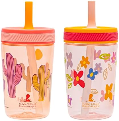 Zak Designs St. Jude Kelso 15oz Leak-Proof Toddler Straw Cups, 2-Pack