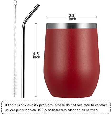 MEWAY Stemless 12oz Wine Tumbler Glasses with Lid -Insulated Double Wall Vacuum Stainless Steel Travel Tumbler with Straw,for Woman Under 10 dollars (Red,1)