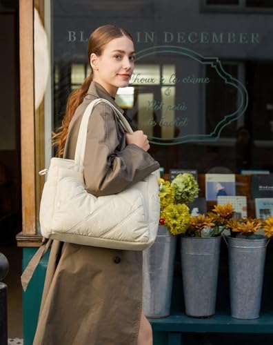 BAGSMART Lunch Bag Women Large Lunch Box Insulated Tote Bag with Multi-Pockets Quilted Puffy Tote for Work, Outdoors