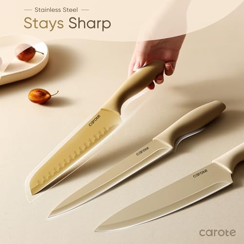 CAROTE Kitchen Knife Set, 6 Color-Coded Knives and 6 Blade Guards, 12-Piece