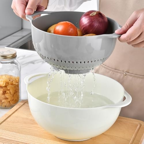 Mixing Bowls, Nesting Baking Bowls with Colander & Fine Mesh (Pebble-8PCS)
