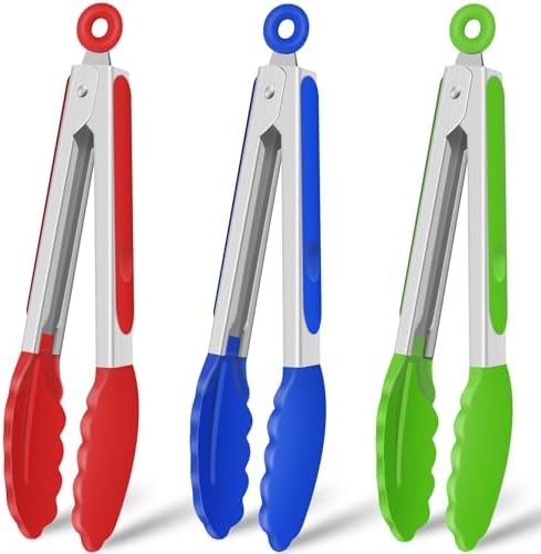 HOTEC Silicone Kitchen Tongs for Cooking, 9-Inch Serving Tongs, Set of 3