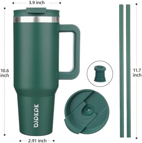 BJPKPK 40 oz Insulated Tumbler with Handle & Straw, Stainless Steel