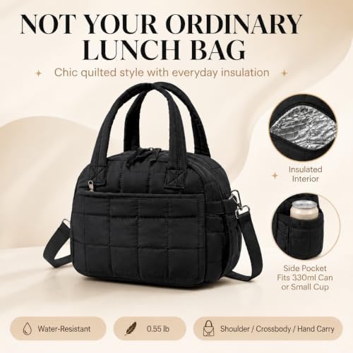 BTOOP Lunch Box for Women, Quilted Insulated Lunch Bag with Shoulder Strap