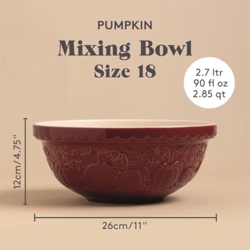 Mason Cash In the Pumpkin Patch S18 Mixing Bowl, Cranberry, Stoneware, 2.85 Qt, Embossed Pumpkin Design