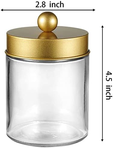 Amolliar Glass Apothecary Jar Qtip Holder Metal Lids 4pc/Gold