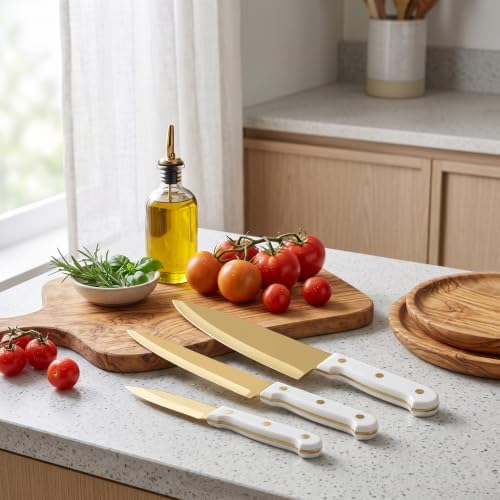 Gold Kitchen Knife Set, Chef Utility Knife for Paring and Cutting