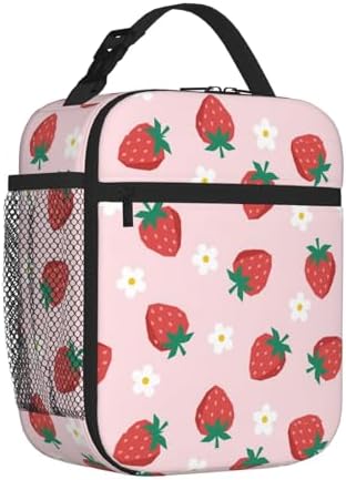 Cute Strawberry Insulated Lunch Box for Kids, Small Cooler Lunch Bag lunchbox for School, Toddler Lunch Box for Girls, Waterproof Durable Portable Lunch Tote Bag Food Container for Travel Picnic Work
