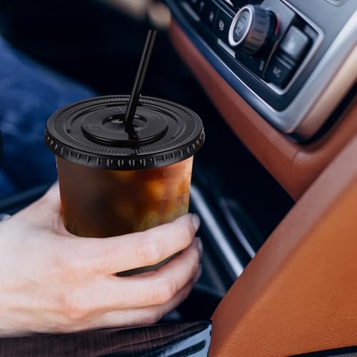 tchrules 50 Set 16oz Black Plastic Iced Coffee Cups with Lids and Straws