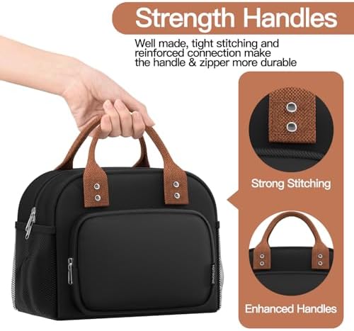 Lunch Bag for Women, Insulated Lunch Box for Women Men Work Adult, Cute Lunch Tote Large Capacity Reusable Cooler Containers for Picnic Travel Office or Beach (Black)