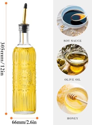 1 Pcs Olive Oil Dispenser Bottle for Kitchen,17oz Clear Glass Cooking Oil and Vinegar Dispenser Set, Coffee Syrup Dispenser with 1 Pourers and 1 Funnel (One circle)