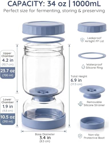 Homnoble Pickle Jar with Strainer Flip Hourglass Shape, Blue 2 Pack
