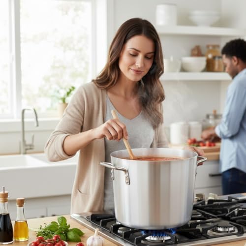 TrueCraftware- 12 qt. Aluminum Stock Pot with Riveted Handles 4mm Thickness- Multipurpose Pot Cookware Large Stockpot Stew For Cooking Simmering Soup Seafood Stock Home Kitchen Restaurant