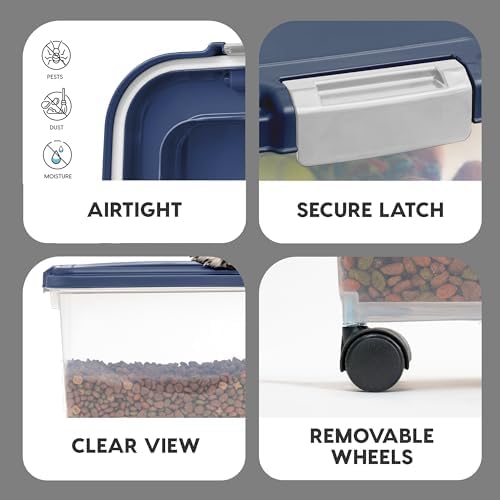 IRIS USA Dog Food Storage Container, Up to 38 lbs, Navy, Made in USA
