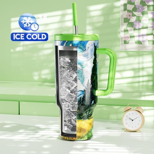 Meoky 40 oz Tumbler with Handle and Straw: Stainless Steel Insulated Tumbler with Lid and Straw - 100% Leak Proof Tumbler for Car Cup Holders - Travelers Commuters Workers, Cypress